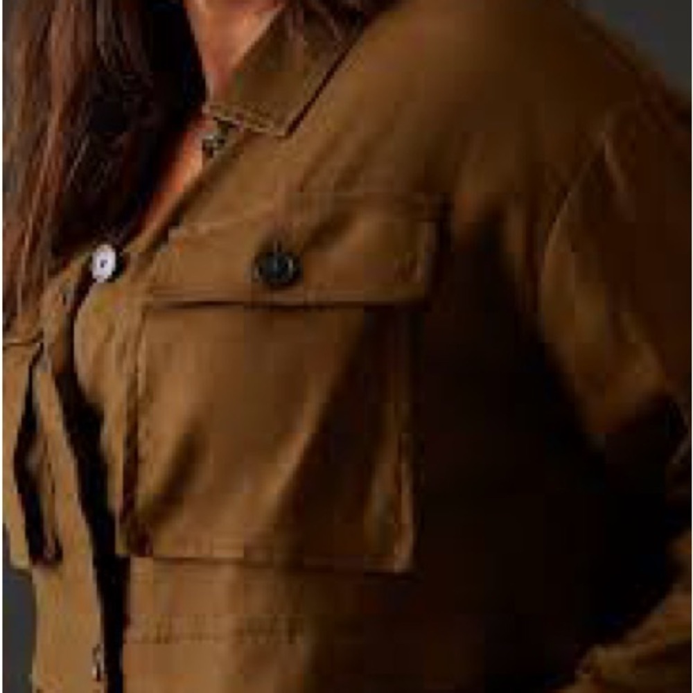 Maeve Flounce Olive Utility Jacket Shirt - Picture 2 of 5
